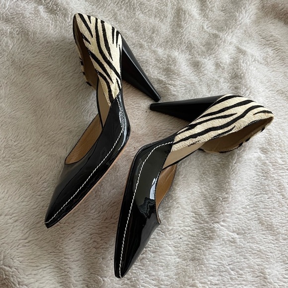 Matiko leather pointed toe zebra print pumps heels - Picture 4 of 11